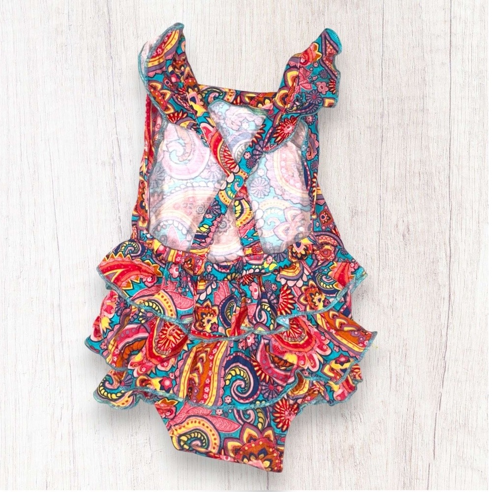 Posh Peanut Elliana Ruffle bamboo Romper Kids 12-18M Boho Chic Floral - Picture 2 of 5